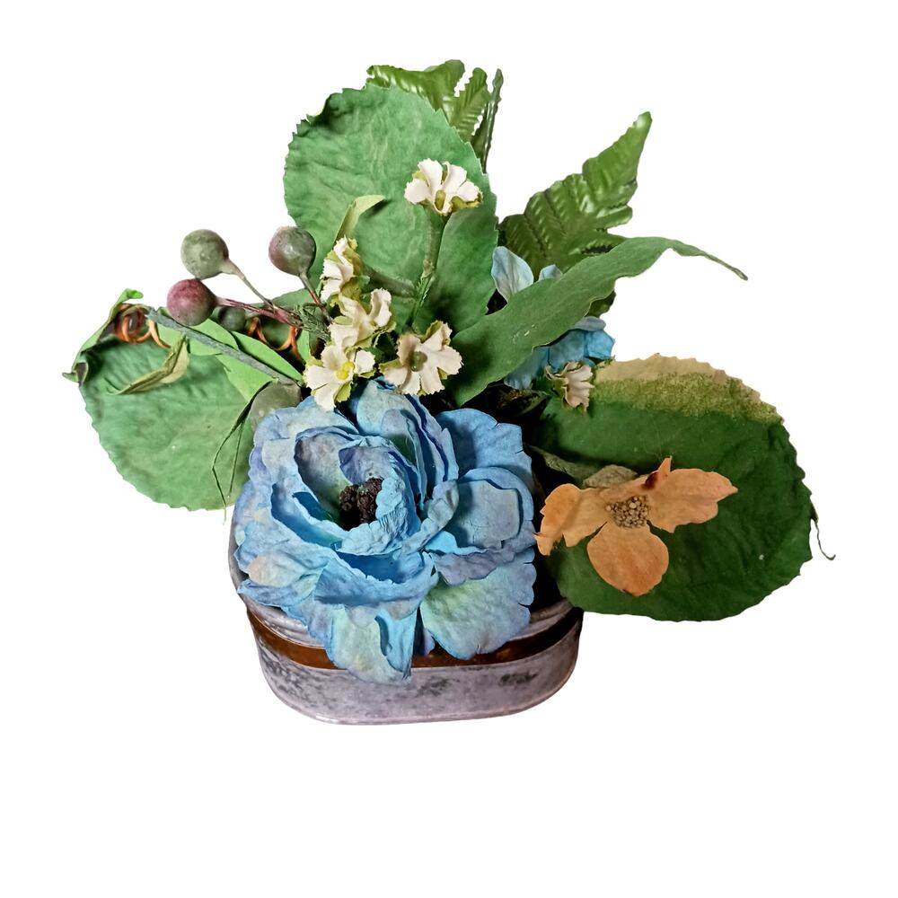 Vintage Rustic Metal Music Box Floral Arrangement Patina Distressed Home Decor